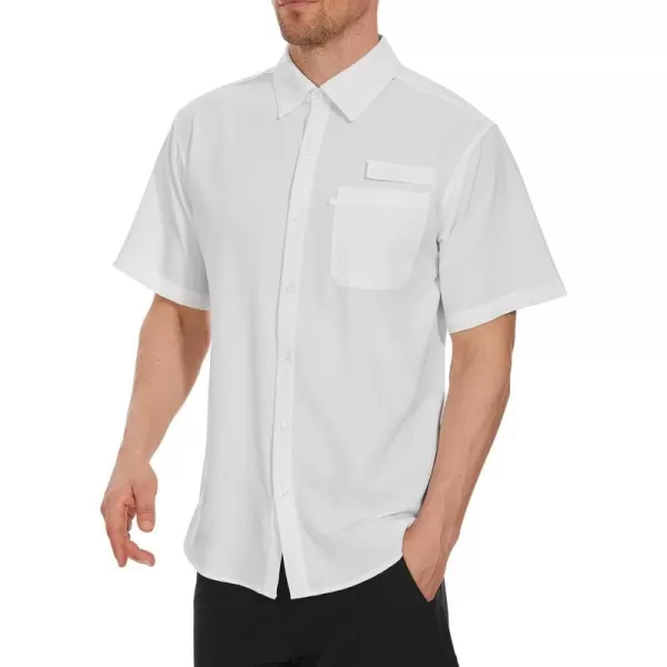 BASSDASH Mens UPF 50 Short Sleeve Button Down Fishing Shirt Breathable Lightweight for Outdoors Hiking CampingWhite