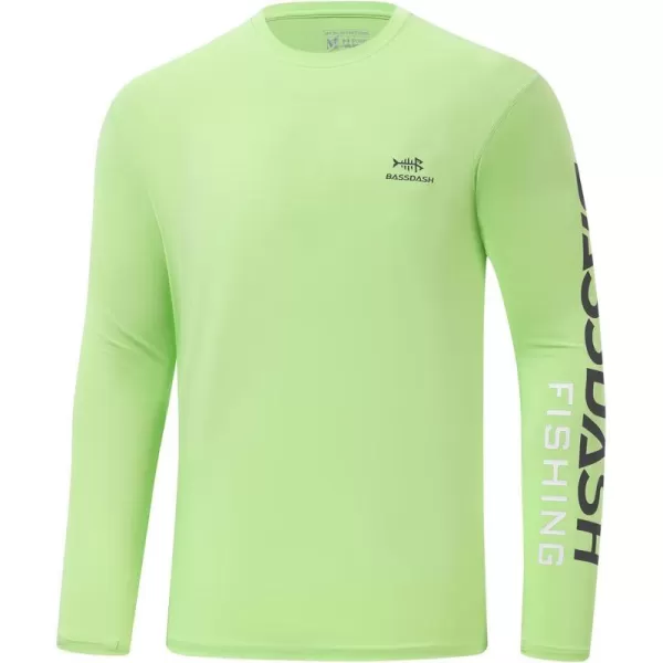 BASSDASH Mens UPF 50 Sun Protection Long Sleeve Shirts Quick Dry Performance SPF UV Shirt for Outdoors Fishing Hiking FS31MApple GreenDark Grey Logo