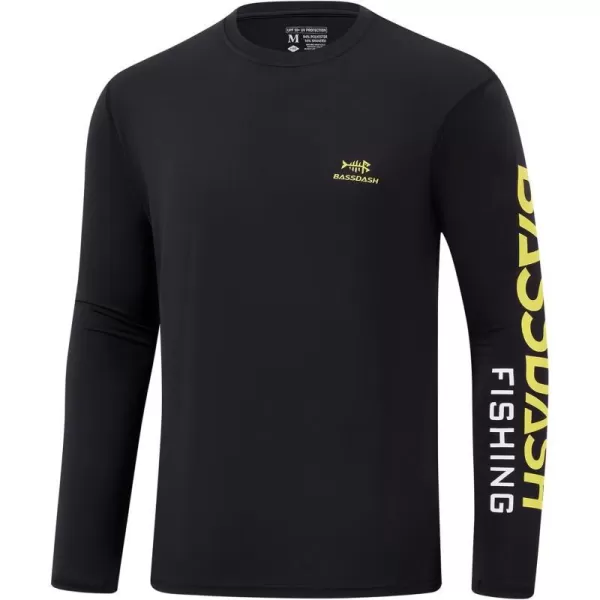 BASSDASH Mens UPF 50 Sun Protection Long Sleeve Shirts Quick Dry Performance SPF UV Shirt for Outdoors Fishing Hiking FS31MBlackYellow Logo