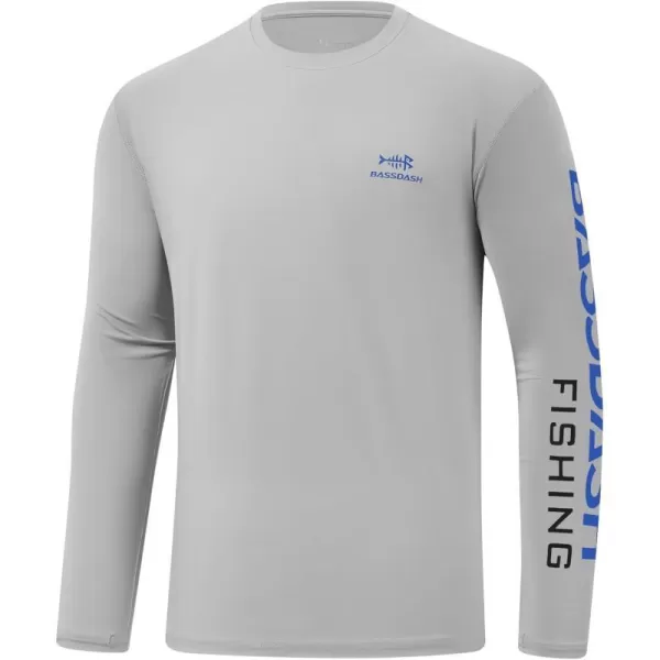 BASSDASH Mens UPF 50 Sun Protection Long Sleeve Shirts Quick Dry Performance SPF UV Shirt for Outdoors Fishing Hiking FS31MCool GreyVivid Blue Logo