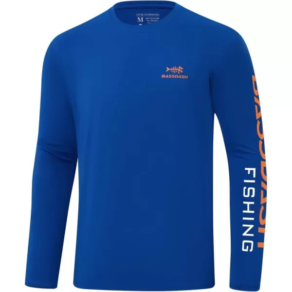 BASSDASH Mens UPF 50 Sun Protection Long Sleeve Shirts Quick Dry Performance SPF UV Shirt for Outdoors Fishing Hiking FS31MRoyal BlueOrange Logo