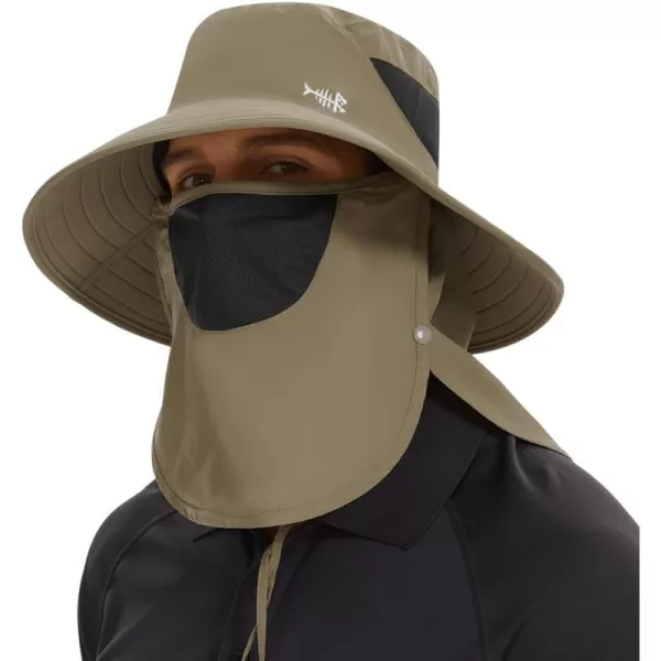 BASSDASH UPF 50 Breathable Sun Hat with Removable Face Cover and Neck Flap Wide Brim Bucket Hat for Fishing Hiking Men WomenKhaki