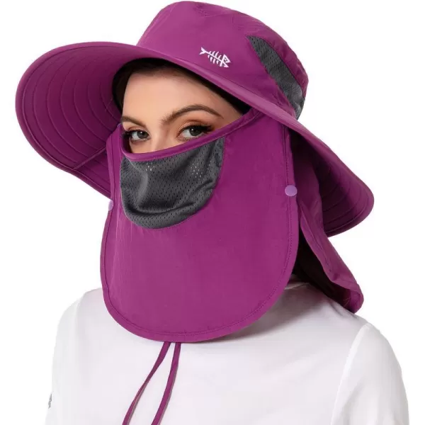 BASSDASH UPF 50 Breathable Sun Hat with Removable Face Cover and Neck Flap Wide Brim Bucket Hat for Fishing Hiking Men WomenPurple Orchid