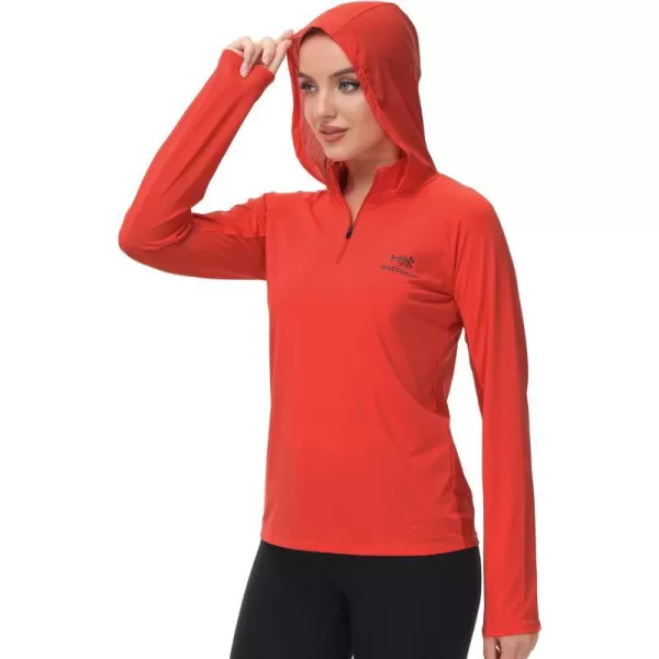 BASSDASH Womens UPF 50 Performance Hoodie Long Sleeve UV Fishing Hiking ShirtCoral Red