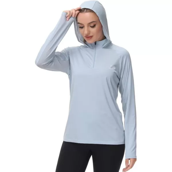 BASSDASH Womens UPF 50 Performance Hoodie Long Sleeve UV Fishing Hiking ShirtLight Steel Blue