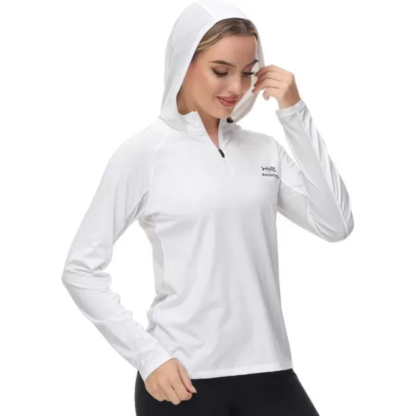 BASSDASH Womens UPF 50 Performance Hoodie Long Sleeve UV Fishing Hiking ShirtWhite