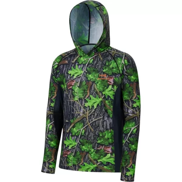 BASSDSASH Mens UPF 50 Lightweight Hunting Camo Hoodie Quick Dry Performance Long Sleeve Fishing Shirt with Hood FS30MGreen Leaf