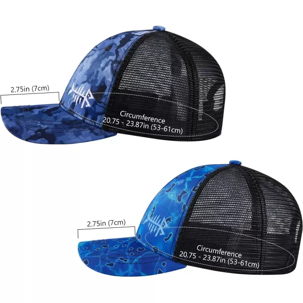 BASSDASH 2 Pack Altimate Fishing Hunting Hat Mesh Back for Men Women Adjustable Baseball Trucker Cap Camo Blaze OrangeBlueBlack Camo  Rippled Sea