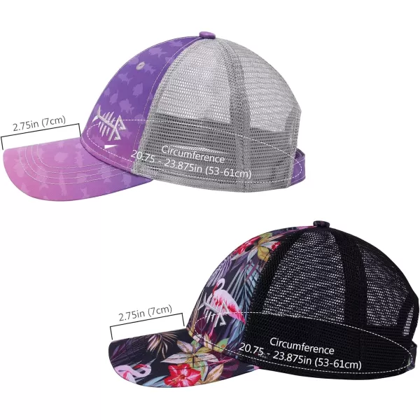 BASSDASH 2 Pack Altimate Fishing Hunting Hat Mesh Back for Men Women Adjustable Baseball Trucker Cap Camo Blaze OrangeGradient Purple  Black Flamingo