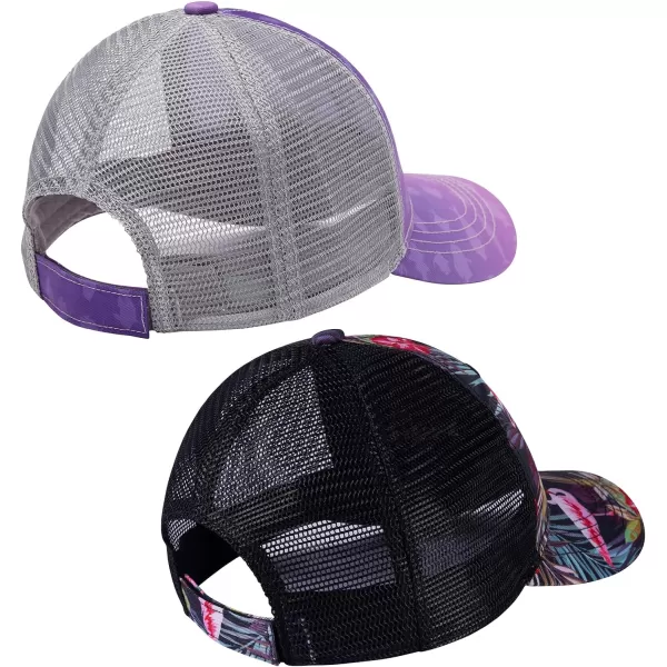 BASSDASH 2 Pack Altimate Fishing Hunting Hat Mesh Back for Men Women Adjustable Baseball Trucker Cap Camo Blaze OrangeGradient Purple  Black Flamingo