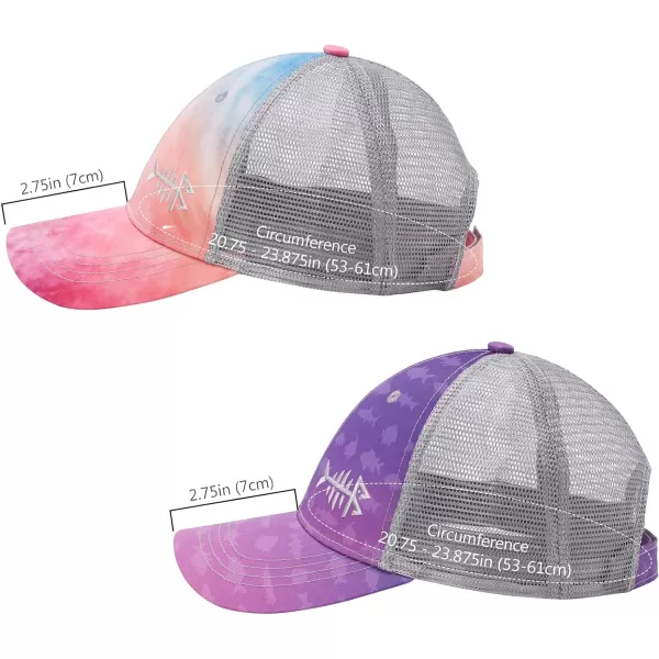 BASSDASH 2 Pack Altimate Fishing Hunting Hat Mesh Back for Men Women Adjustable Baseball Trucker Cap Camo Blaze OrangeRosy Clouds  Gradient Purple