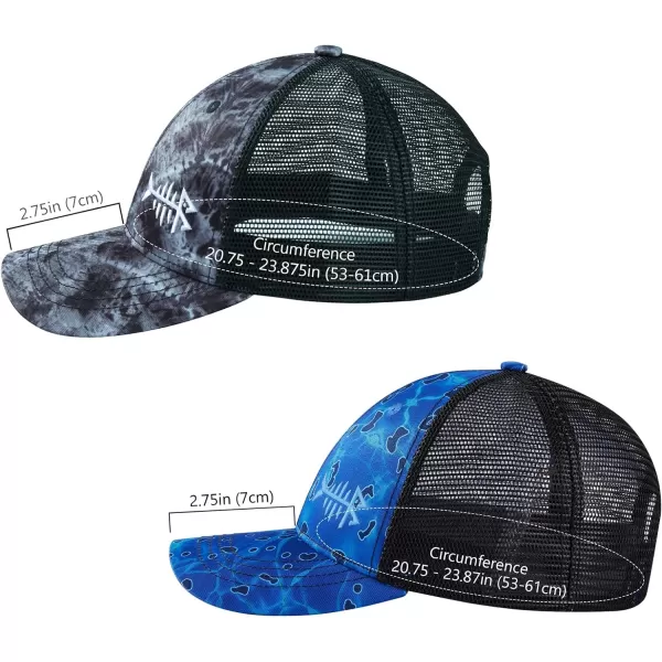 BASSDASH 2 Pack Altimate Fishing Hunting Hat Mesh Back for Men Women Adjustable Baseball Trucker Cap Camo Blaze OrangeShadow  Rippled Sea