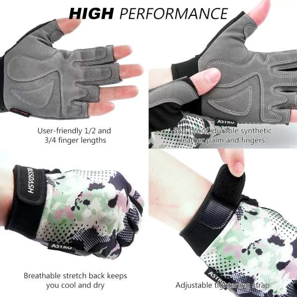 BASSDASH Astro Fishing Gloves Mens Womens Fingerless Gloves for Game Fishing Kayaking Paddling Sailing MTBBlack Spot Camo