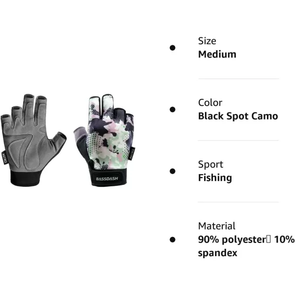 BASSDASH Astro Fishing Gloves Mens Womens Fingerless Gloves for Game Fishing Kayaking Paddling Sailing MTBBlack Spot Camo