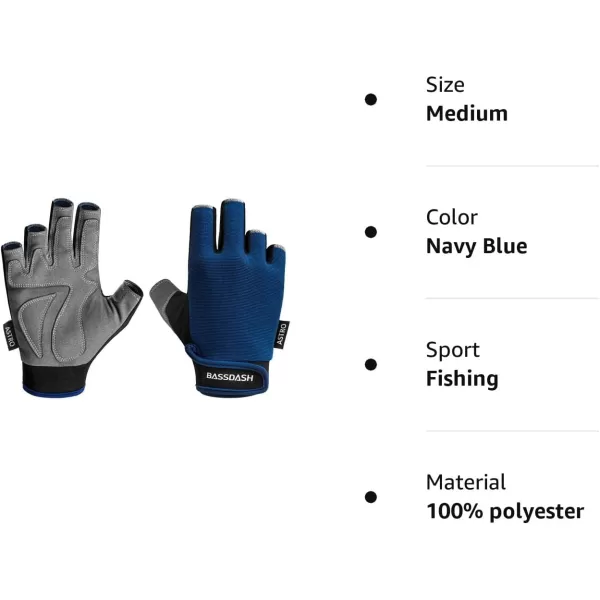 BASSDASH Astro Fishing Gloves Mens Womens Fingerless Gloves for Game Fishing Kayaking Paddling Sailing MTBNavy Blue