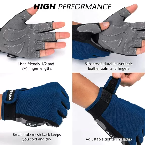 BASSDASH Astro Fishing Gloves Mens Womens Fingerless Gloves for Game Fishing Kayaking Paddling Sailing MTBNavy Blue