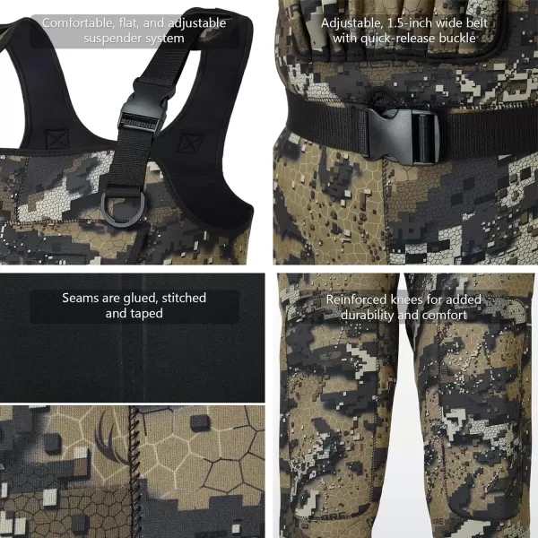 BASSDASH Bare Camo Neoprene Chest Fishing Hunting Waders for Men with 600 Grams Insulated Rubber Boot Foot in 8 SizesBoot Foot  Bare Camo