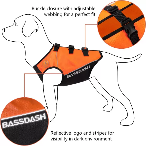 BASSDASH Dog Safety Vest Lightweight Water Resistant Chest Protection Blaze Orange Reflective High Visibility for Hunting OutdoorOrangeBlack Large