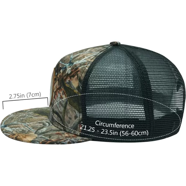 BASSDASH Flat Brim Trucker Cap Adjustable Snapback Hat Mesh Back for Men WomenAutumn Forest