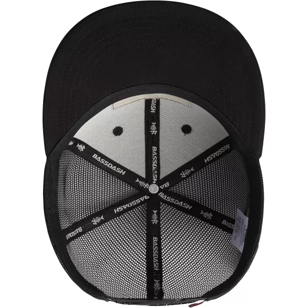 BASSDASH Flat Brim Trucker Cap Adjustable Snapback Hat Mesh Back for Men WomenBlackFish Flag