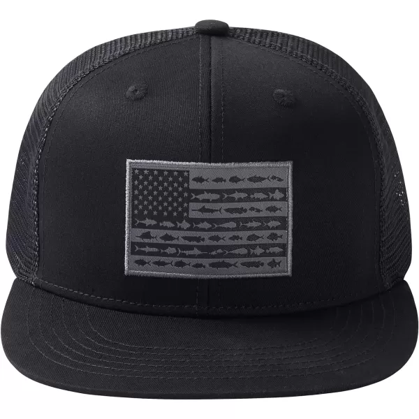 BASSDASH Flat Brim Trucker Cap Adjustable Snapback Hat Mesh Back for Men WomenBlackFish Flag