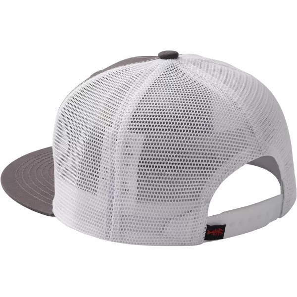 BASSDASH Flat Brim Trucker Cap Adjustable Snapback Hat Mesh Back for Men WomenCharcoal GreyFish Flag