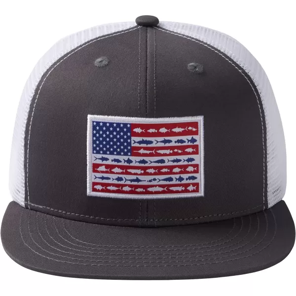 BASSDASH Flat Brim Trucker Cap Adjustable Snapback Hat Mesh Back for Men WomenCharcoal GreyFish Flag