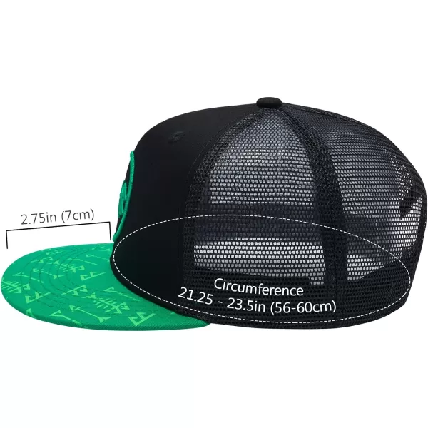 BASSDASH Flat Brim Trucker Cap Adjustable Snapback Hat Mesh Back for Men WomenGreen and Black