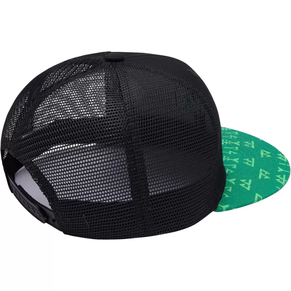 BASSDASH Flat Brim Trucker Cap Adjustable Snapback Hat Mesh Back for Men WomenGreen and Black