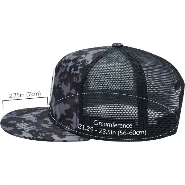 BASSDASH Flat Brim Trucker Cap Adjustable Snapback Hat Mesh Back for Men WomenNight Digital Camo