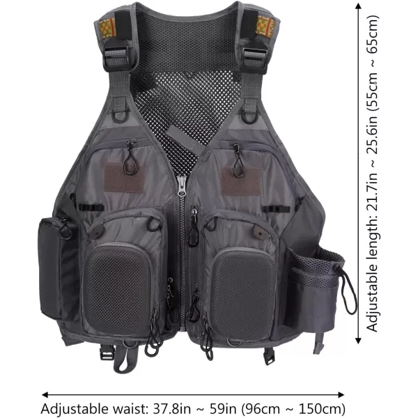 BASSDASH Fly Fishing Vest Multi Pocket Waistcoat Adjustable Size Gifts for Men WomenF22  Grey