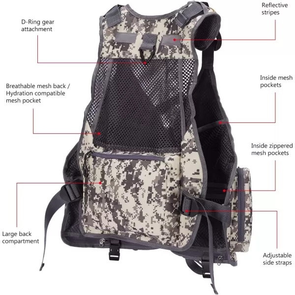 BASSDASH Fly Fishing Vest Multi Pocket Waistcoat Adjustable Size Gifts for Men WomenF22  Grey Camo