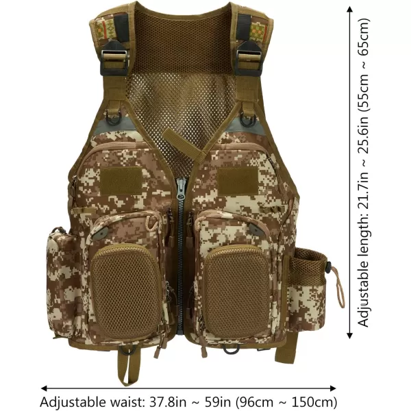 BASSDASH Fly Fishing Vest Multi Pocket Waistcoat Adjustable Size Gifts for Men WomenF22  Khaki Camo