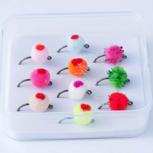 BASSDASH Fly Fishing Wet Flies Streamers Nuke Eggs for Trout Steelhead Salmon Fishing Fly Lure Kit with Box10pcs Egg Flies and Crystal Eggs