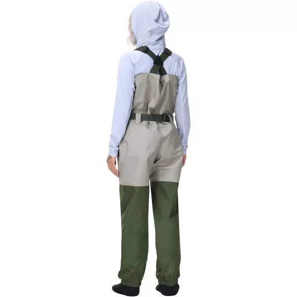 BASSDASH IMMERSE Womens Breathable Stocking Foot Fishing Waders Waterproof Lightweight Chest WaderLight TanGreen