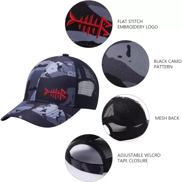 BASSDASH Kids Youth Fishing Sun Hat Mesh Back Adjustable Baseball Trucker Cap for Boys Girls ToddlerBlack Camo