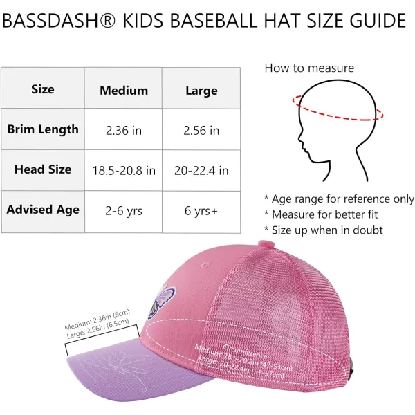 BASSDASH Kids Youth Fishing Sun Hat Mesh Back Adjustable Baseball Trucker Cap for Boys Girls ToddlerCoral PinkPurple