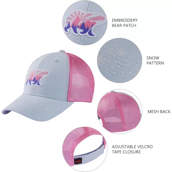 BASSDASH Kids Youth Fishing Sun Hat Mesh Back Adjustable Baseball Trucker Cap for Boys Girls ToddlerIce BluePink