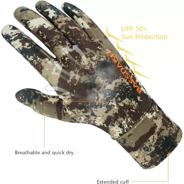 BASSDASH Mens Camo Hunting Gloves UPF 50 Lightweight Touchscreen Gloves for Warm Weather Fishing Hiking Outdoor Activities HG01MGrunge Camo