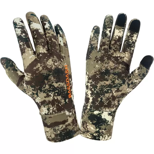 BASSDASH Mens Camo Hunting Gloves UPF 50 Lightweight Touchscreen Gloves for Warm Weather Fishing Hiking Outdoor Activities HG01MGrunge Camo