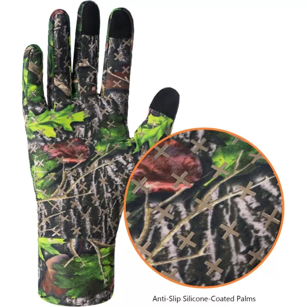 BASSDASH Mens Camo Hunting Gloves UPF 50 Lightweight Touchscreen Gloves for Warm Weather Fishing Hiking Outdoor ActivitiesSilicone Palm  Green Leaf