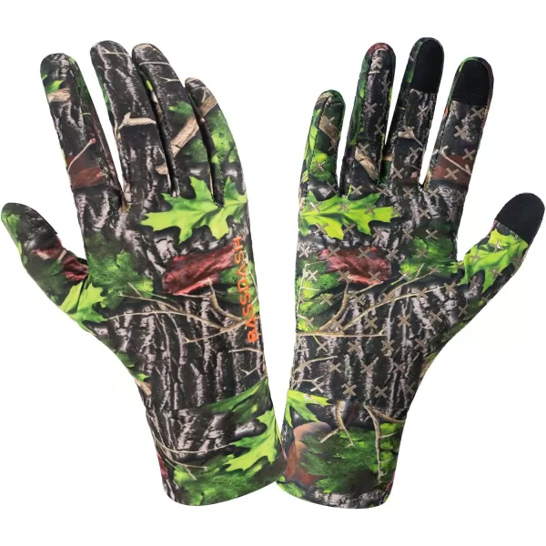 BASSDASH Mens Camo Hunting Gloves UPF 50 Lightweight Touchscreen Gloves for Warm Weather Fishing Hiking Outdoor ActivitiesSilicone Palm  Green Leaf