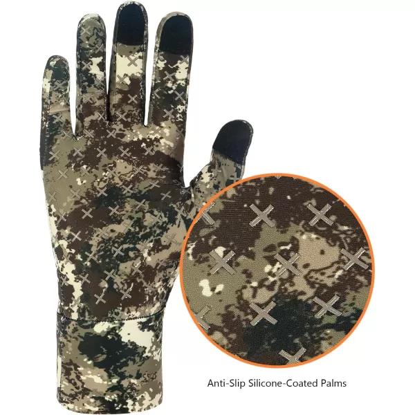 BASSDASH Mens Camo Hunting Gloves UPF 50 Lightweight Touchscreen Gloves for Warm Weather Fishing Hiking Outdoor ActivitiesSilicone Palm  Grunge Camo