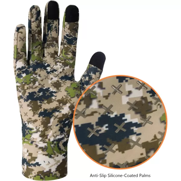 BASSDASH Mens Camo Hunting Gloves UPF 50 Lightweight Touchscreen Gloves for Warm Weather Fishing Hiking Outdoor ActivitiesSilicone Palm  Highland