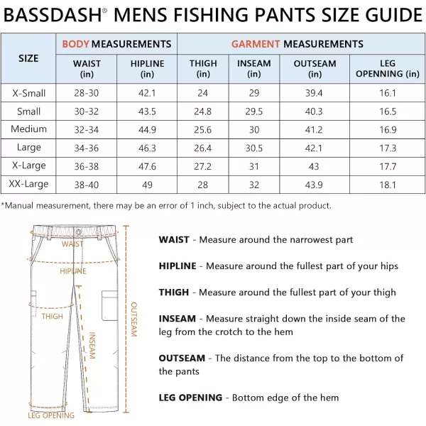 BASSDASH Mens Fishing Cargo Pants Water Resistant Quick Dry Lightweight UPF 50 for Outdoor Hiking Elastic Waist Pants FP05MBlack