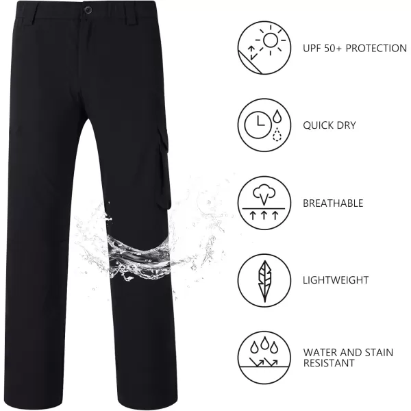 BASSDASH Mens Fishing Cargo Pants Water Resistant Quick Dry Lightweight UPF 50 for Outdoor Hiking Elastic Waist Pants FP05MBlack