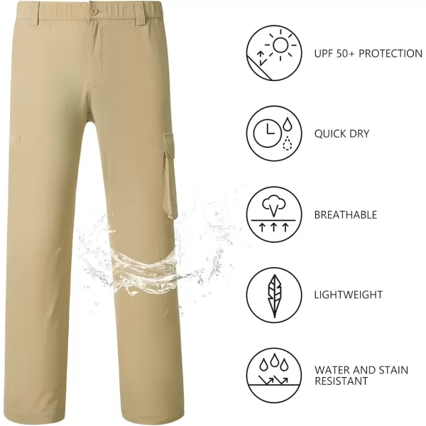 BASSDASH Mens Fishing Cargo Pants Water Resistant Quick Dry Lightweight UPF 50 for Outdoor Hiking Elastic Waist Pants FP05MKhaki