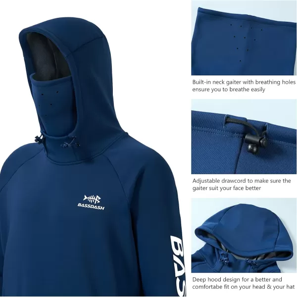 BASSDASH Mens Fishing Fleece Hoodie with Neck Gaiter Water Resistant Performance Hunting Sweatshirt FS18MDark Blue