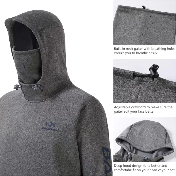 BASSDASH Mens Fishing Fleece Hoodie with Neck Gaiter Water Resistant Performance Hunting Sweatshirt FS18MDark Heather Grey