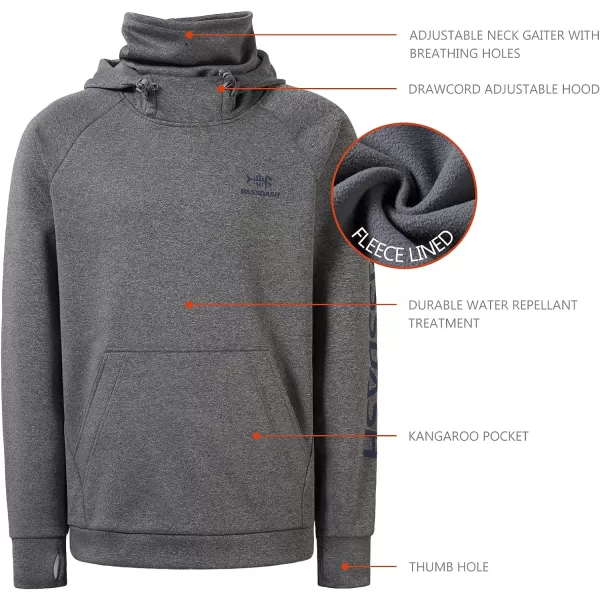 BASSDASH Mens Fishing Fleece Hoodie with Neck Gaiter Water Resistant Performance Hunting Sweatshirt FS18MDark Heather Grey